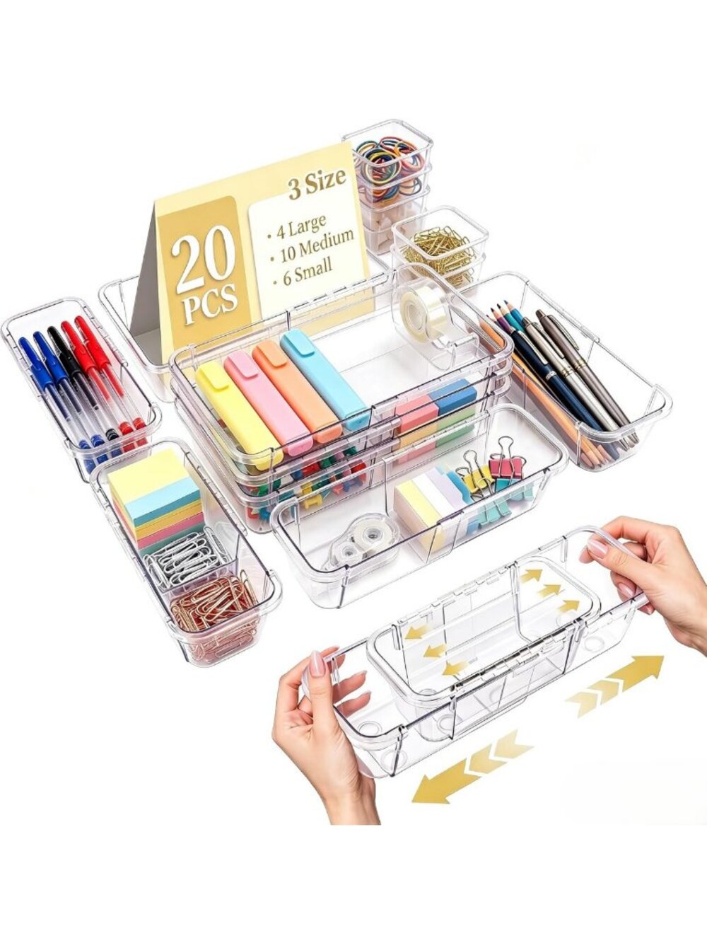 20 PCS Clear Drawer Organizers - Expandable Dividers for Makeup, Kitchen